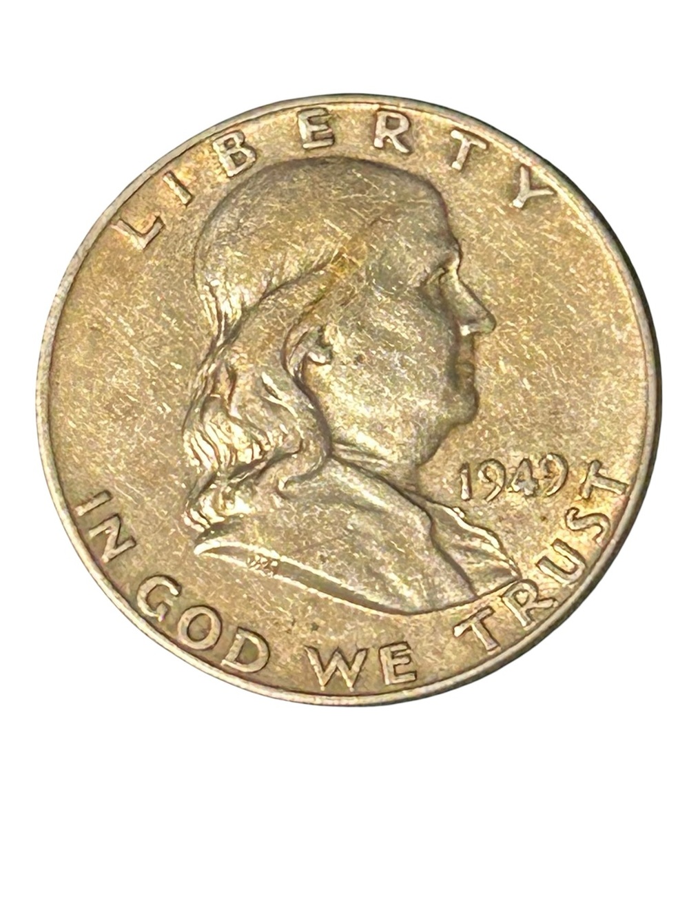 1949 Franklin Half Dollar - Gold-Toned Silver Coin - Picture 3 of 6